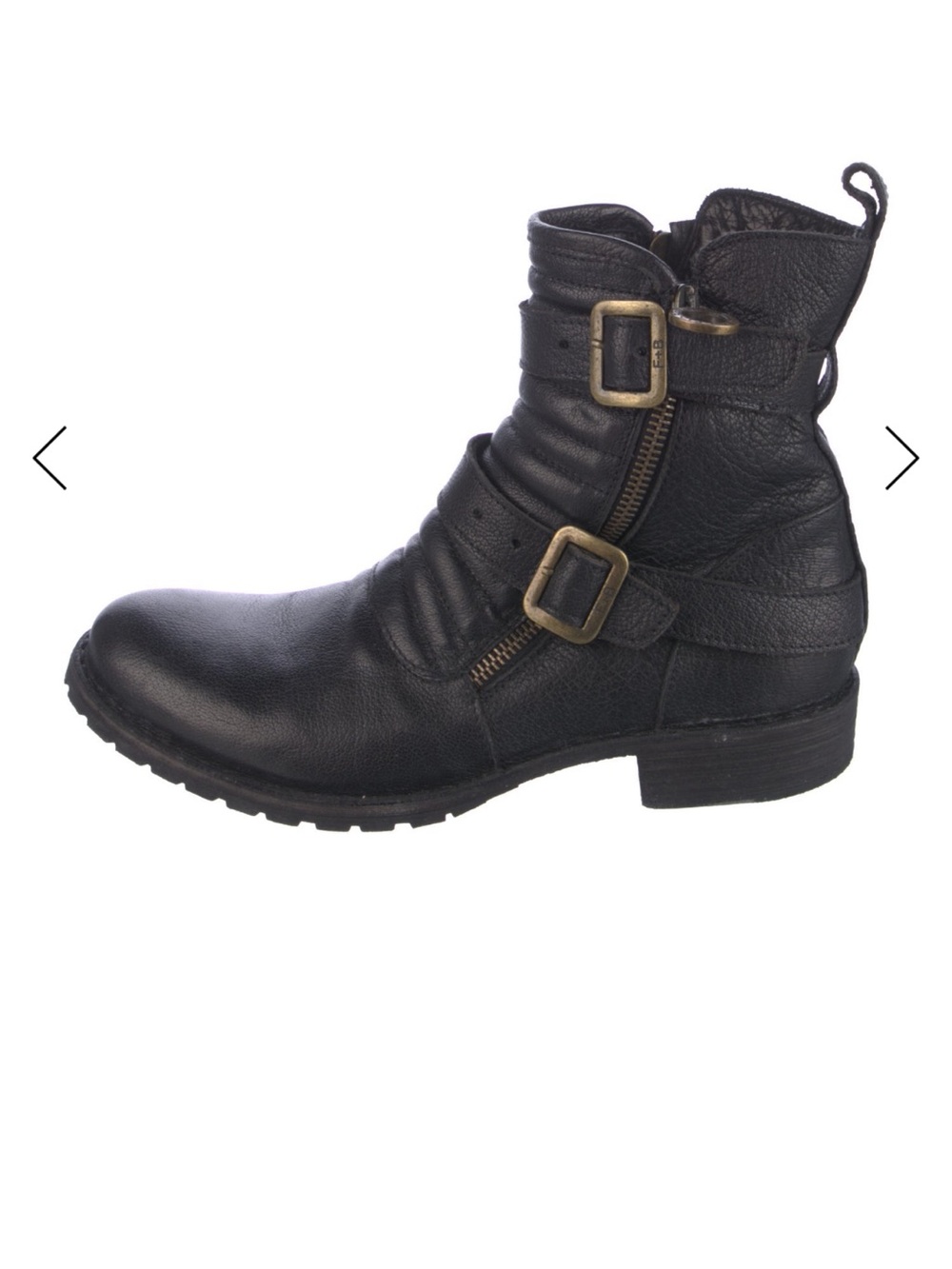 Black Leather Buckle Zip Ankle Boots